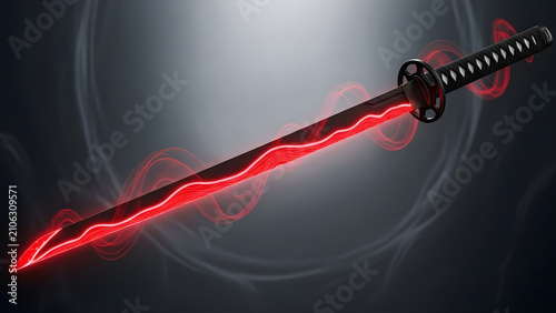 Glowing Red Katana Sword with Energy Aura, Fantasy Weapon
