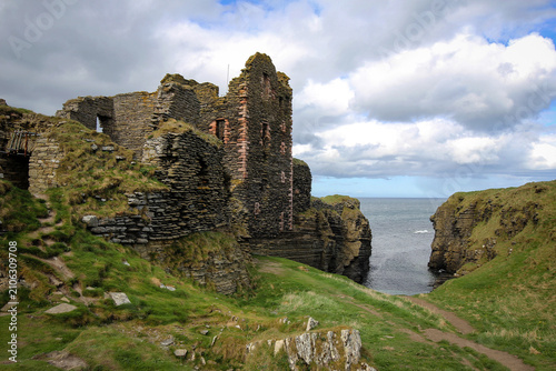 Castle Sinclair Girnigoe ruins view near Wick town, North Scotland