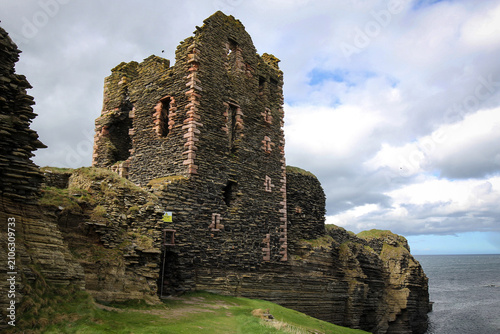 Castle Sinclair Girnigoe ruins view near Wick town, North Scotland