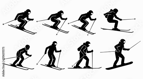 Skiing Silhouette Collection: Diverse Poses, Action Shots, Winter Sports