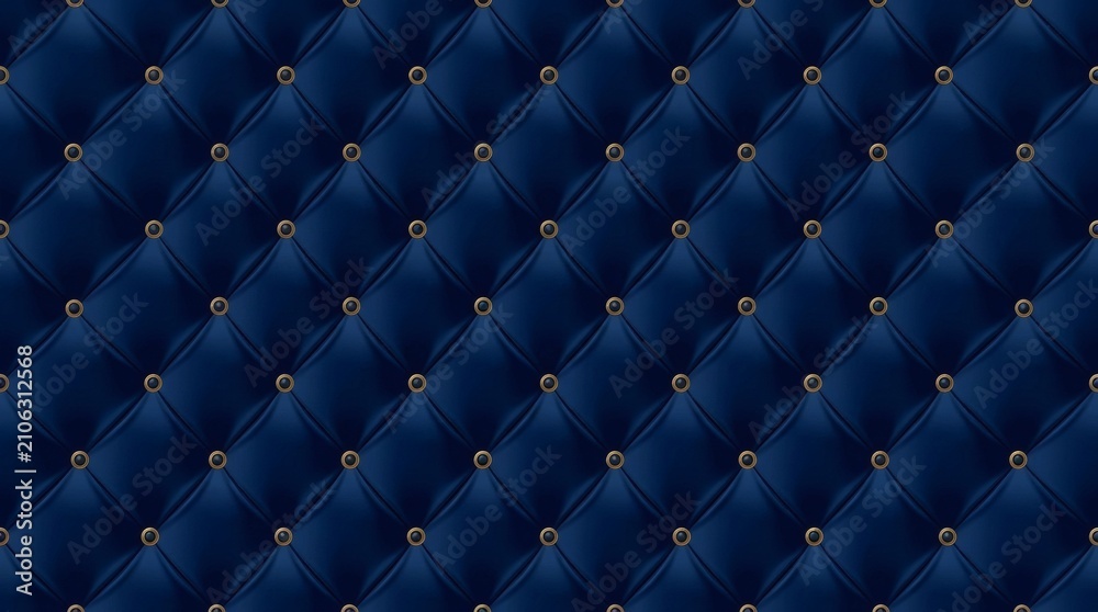 Obraz premium Navy blue tufted leather texture, elegant quilted fabric background with silver buttons, luxury upholstery pattern for interior design and fashion