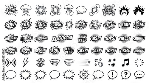 Tableau sur toile Collection of Comic Book Style Sound Effect Speech Bubbles and Action Icons for