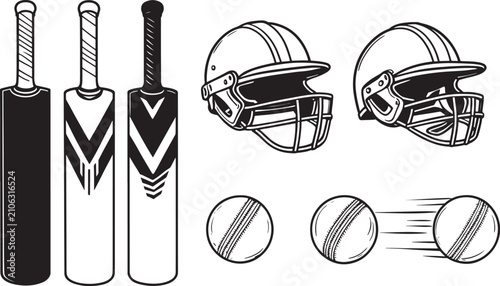 Realistic Cricket Bats Helmets and Leather Balls Equipment Vector