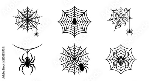 Black spider and intricate web illustration designs