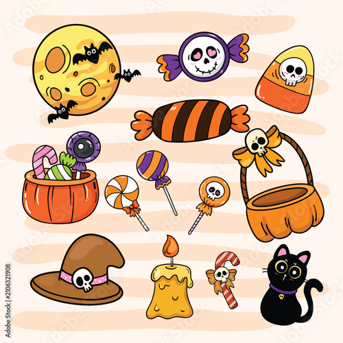 illustration halloween candy element hand drawn outline concept