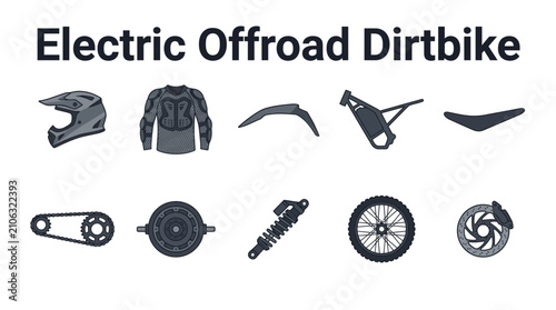 Cuadro en lienzo Electric offroad dirt bike parts and gear collection