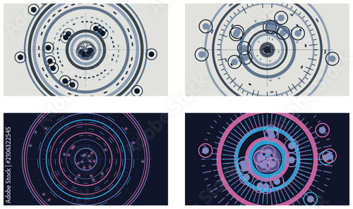 Obraz na płótnie Futuristic circular interface elements with multiple data layers and rotating ri