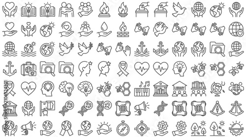 Fotografía Social responsibility and charity icons set featuring environmental peace and ed