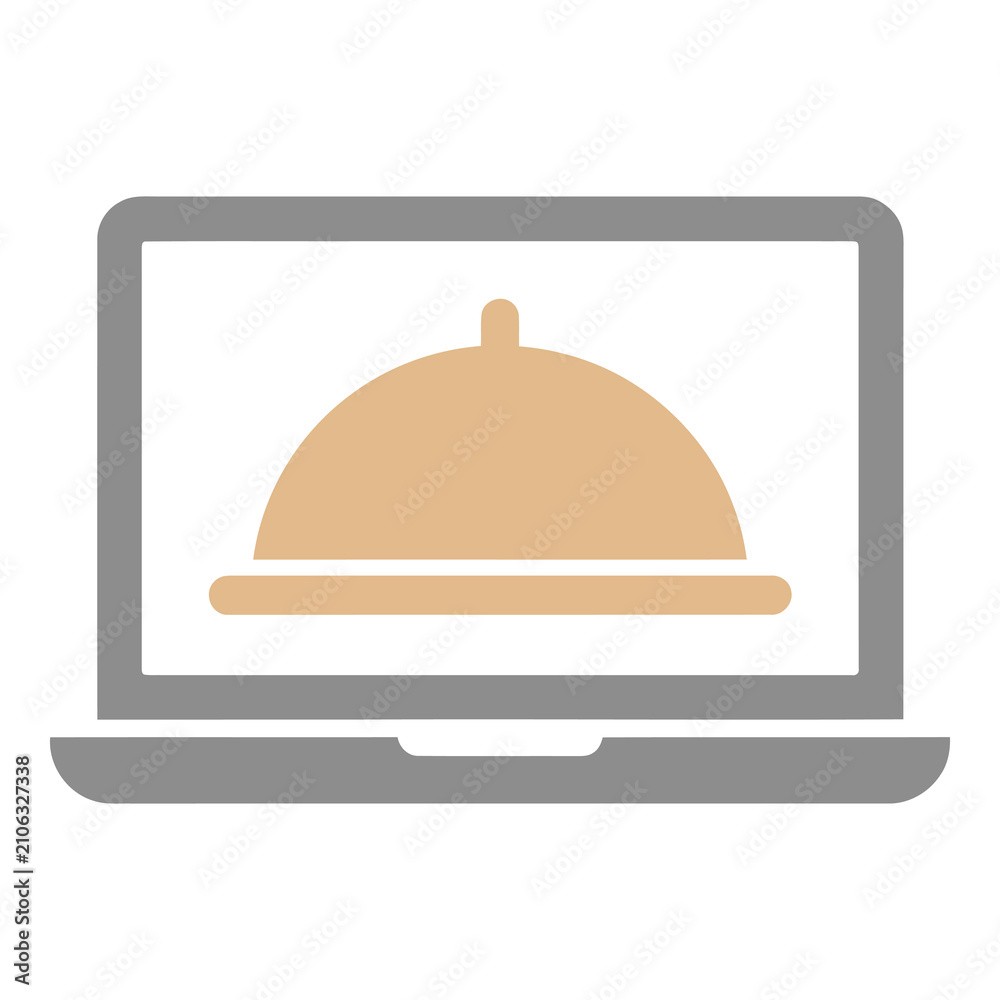 Fototapeta premium Laptop computer displaying a covered food dish on screen icon