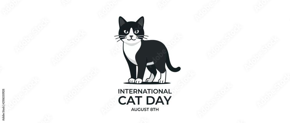 Fototapeta premium Cute Tuxedo Cat Illustration for International Cat Day