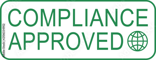 Compliance approved label with green globe icon