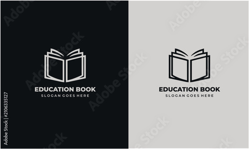 Education Book Logo Design with Open Book Icon and Slogan