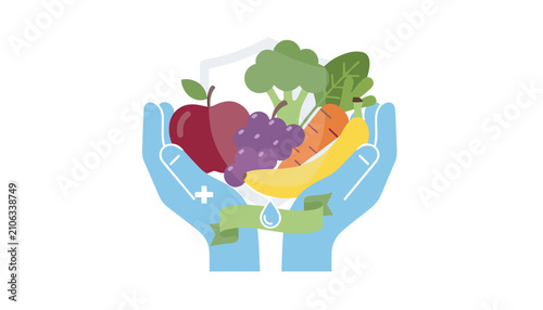 Pair of hands holds a variety of fresh organic fruits and vegetables to promote healthy dietary choices and wellness.