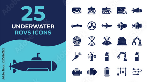 Collection of 25 underwater ROVs and related icons