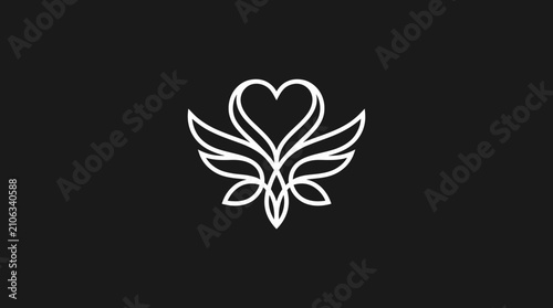 Stylized winged heart floral emblem on black