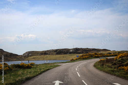 Wee Mad Road view by sunny noon, between Lochinver and Kylesku, North Scotland