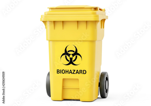 Yellow biohazard waste bin for medical trash