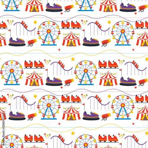 Amusement park carnival rides seamless pattern