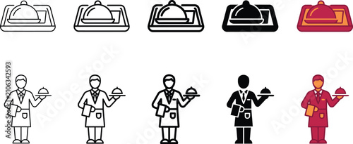 Foto Hospitality service personnel and covered food platter vector graphic illustrati