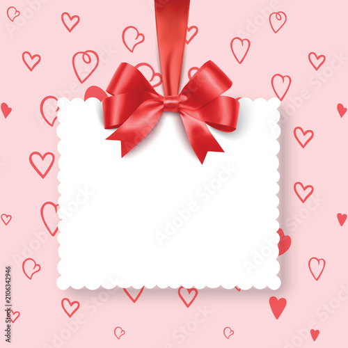 Valentine's Day frame template with hearts pattern and paper craft decor, vector illustration