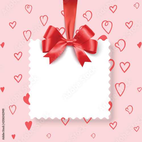 Valentine's Day frame template with hearts pattern and paper craft decor, vector illustration