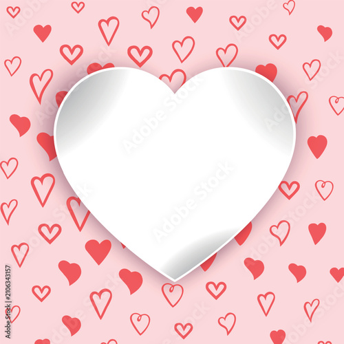 Valentine's Day frame template with hearts pattern and paper craft decor, vector illustration