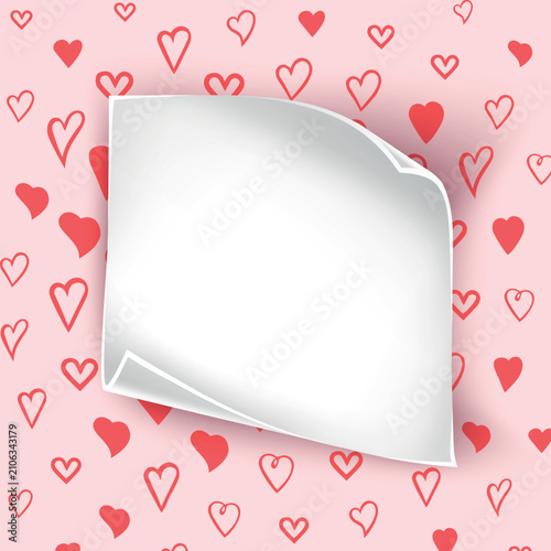 Valentine's Day frame template with hearts pattern and paper craft decor, vector illustration