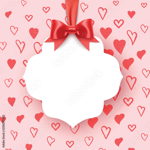 Valentine's Day frame template with hearts pattern and paper craft decor, vector illustration