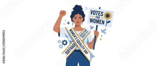 Suffragette Woman Holding Votes for Women Sign