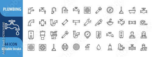 Cuadro en lienzo Plumbing Icons Set Editable Stroke Vector Symbols Of Pipes, Tools, And Maintenance