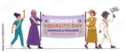 Diverse women marching for equality and votes