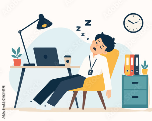 Billede på lærred Businesswoman Sleeping at Computer Workplace Design