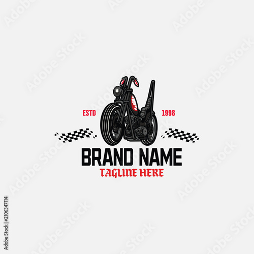 Obraz na płótnie Vintage Chopper Motorcycle Logo with Racing Checkered Flags Retro Monochrome Emb