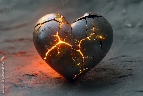 Mending a cracked heart with glowing gold veins in a mystical environment