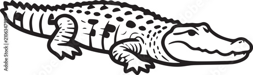 Photos A stylized illustration of a menacing alligator, showcasing its scaly skin and sharp teeth, with a determined gaze