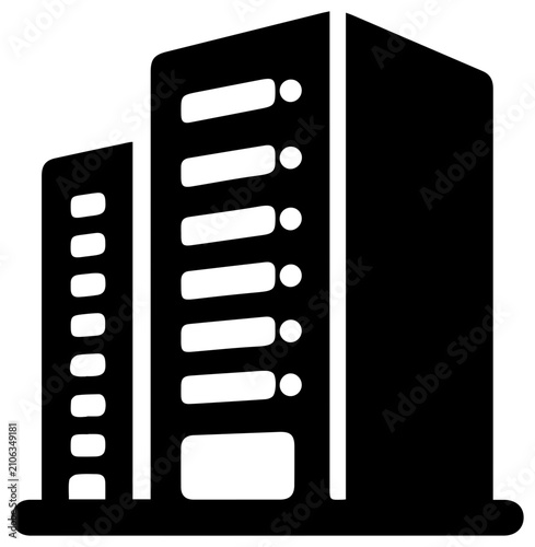 Server room it infrastructure icon with depicts solid black black filled architecture technology computing equipment hardware software with facility