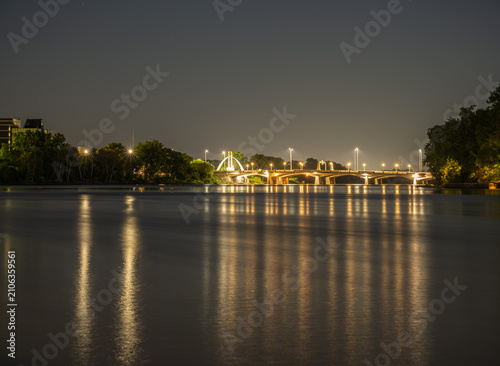 Bild auf Leinwand Norwood Bridge and the Red River at Night, Winnipeg, Manitoba, Canada