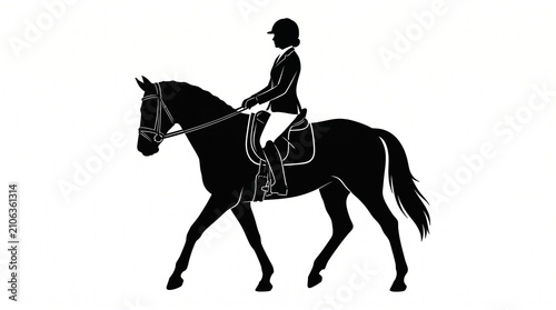 Equestrian rider on horse silhouette. Woman riding a horse in a dressage pose.