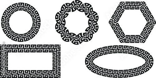 Schilderij op canvas Collection of five decorative frames featuring classic greek meander key pattern