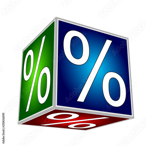 Cube with percent symbol - 3D illustration