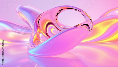 Abstract fluid forms, iridescent colors, smooth reflections. Modern digital art, captivating visual experience.