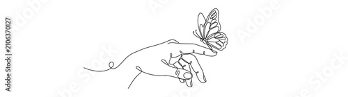 Konstfotografi Minimalist line art of a butterfly on a fingertip