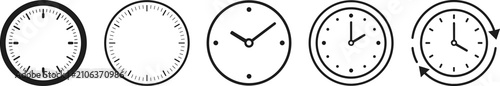 Photos Set of minimalist clock face and watch dial line icons featuring time measuremen