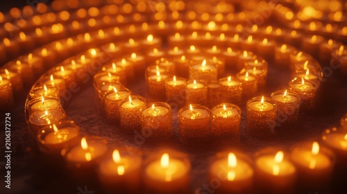 Warm Glowing Candles Arranged in a Spiraling Circle, Creating a Soft, Romantic Ambiance