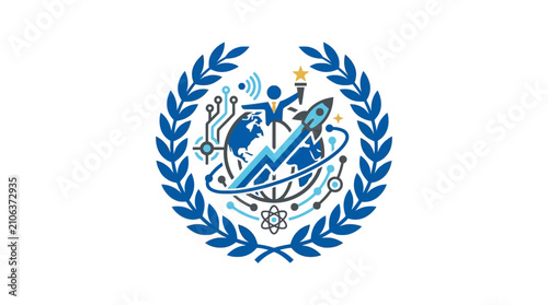 Fotografie Global achievement and scientific innovation laurel wreath