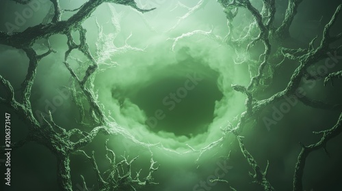 Mysterious Green Portal Surrounded by Spooky, Textured, Branching Structures