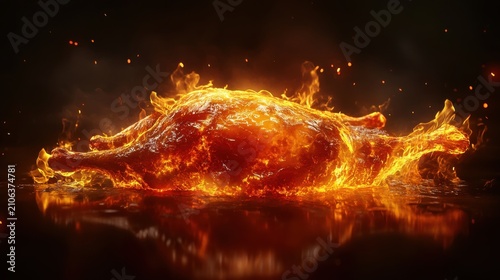 Fiery, Flaming Chicken in Intense Heat
