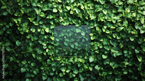 Glass Square Framed by Lush Green Heart-Shaped Leaves