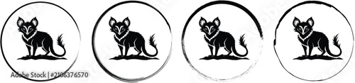 Photography Four circular featuring a black silhouette of a small fox or wild cat, presented