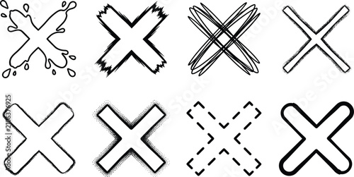 Canvastavla Wrong mark cross sign line art vector icon set featuring splash grunge textured